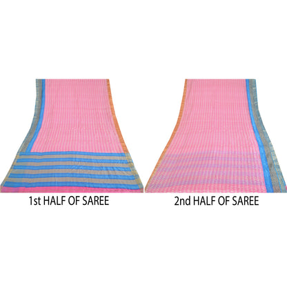 Sanskriti Vintage Sarees Pink Quilting Felting Craft Sustainable Fabric Pure Silk Print Sari