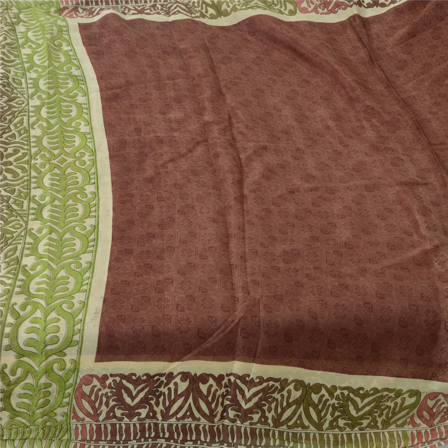 Sanskriti Vintage Sarees Dark Red 100% Pure Silk Printed Sari 5yd Craft Sustainable Fabric