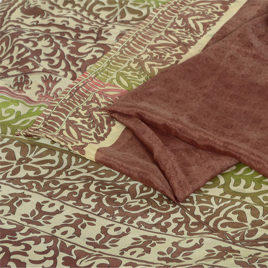 Sanskriti Vintage Sarees Dark Red 100% Pure Silk Printed Sari 5yd Craft Sustainable Fabric