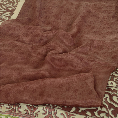 Sanskriti Vintage Sarees Dark Red 100% Pure Silk Printed Sari 5yd Craft Sustainable Fabric