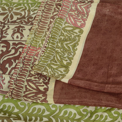 Sanskriti Vintage Sarees Dark Red 100% Pure Silk Printed Sari 5yd Craft Sustainable Fabric