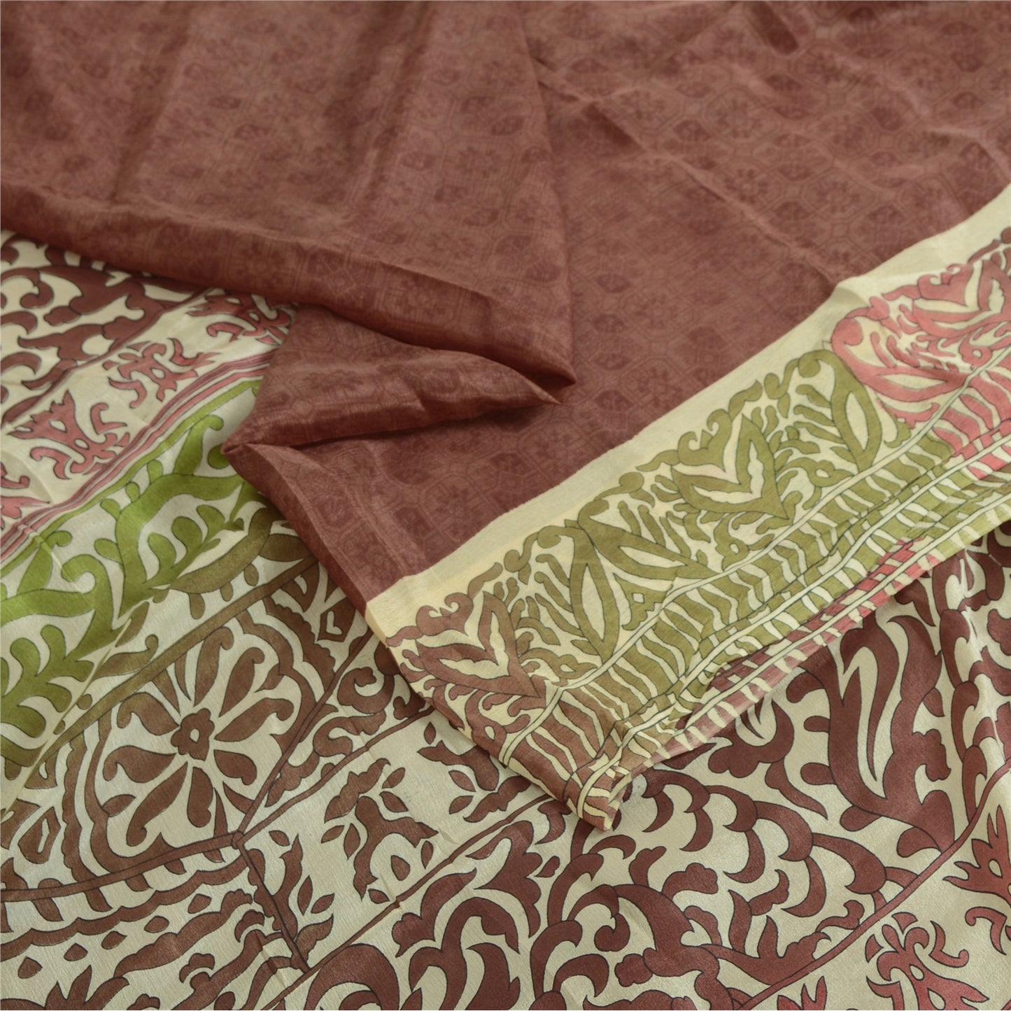 Sanskriti Vintage Sarees Dark Red 100% Pure Silk Printed Sari 5yd Craft Sustainable Fabric