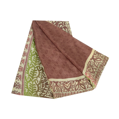 Sanskriti Vintage Sarees Dark Red 100% Pure Silk Printed Sari 5yd Craft Sustainable Fabric