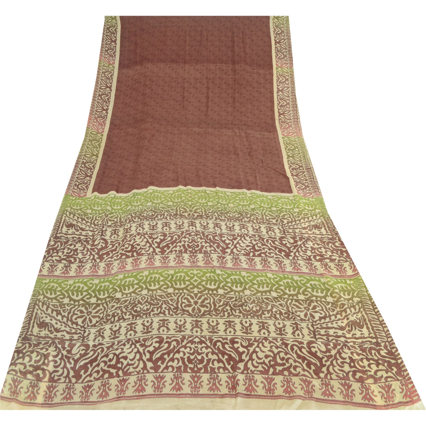 Sanskriti Vintage Sarees Dark Red 100% Pure Silk Printed Sari 5yd Craft Sustainable Fabric