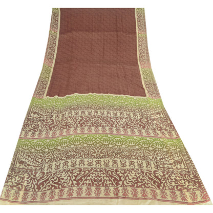 Sanskriti Vintage Sarees Dark Red 100% Pure Silk Printed Sari 5yd Craft Sustainable Fabric