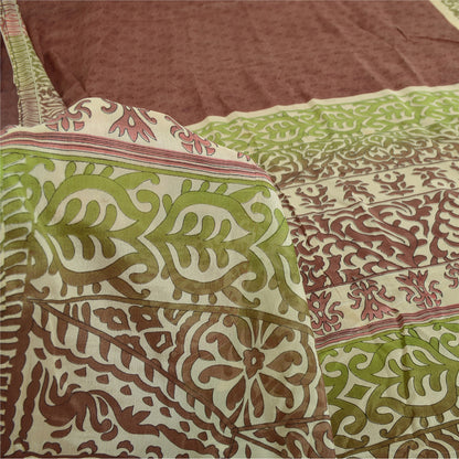 Sanskriti Vintage Sarees Dark Red 100% Pure Silk Printed Sari 5yd Craft Sustainable Fabric