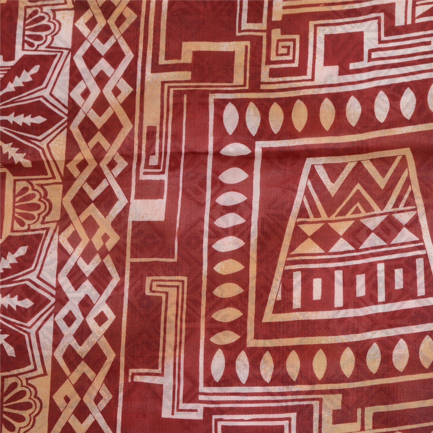 Sanskriti Vintage Sarees Red/Cream 100% Pure Silk Printed Sari 5yd Craft Sustainable Fabric