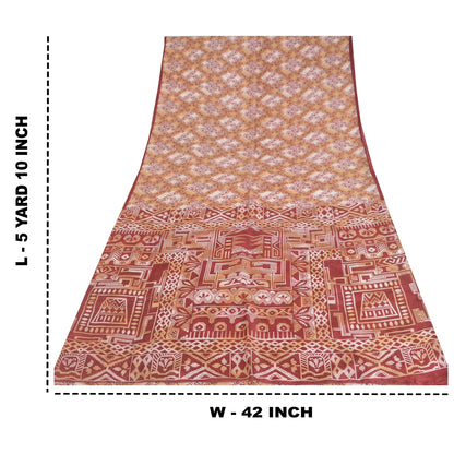 Sanskriti Vintage Sarees Red/Cream 100% Pure Silk Printed Sari 5yd Craft Sustainable Fabric