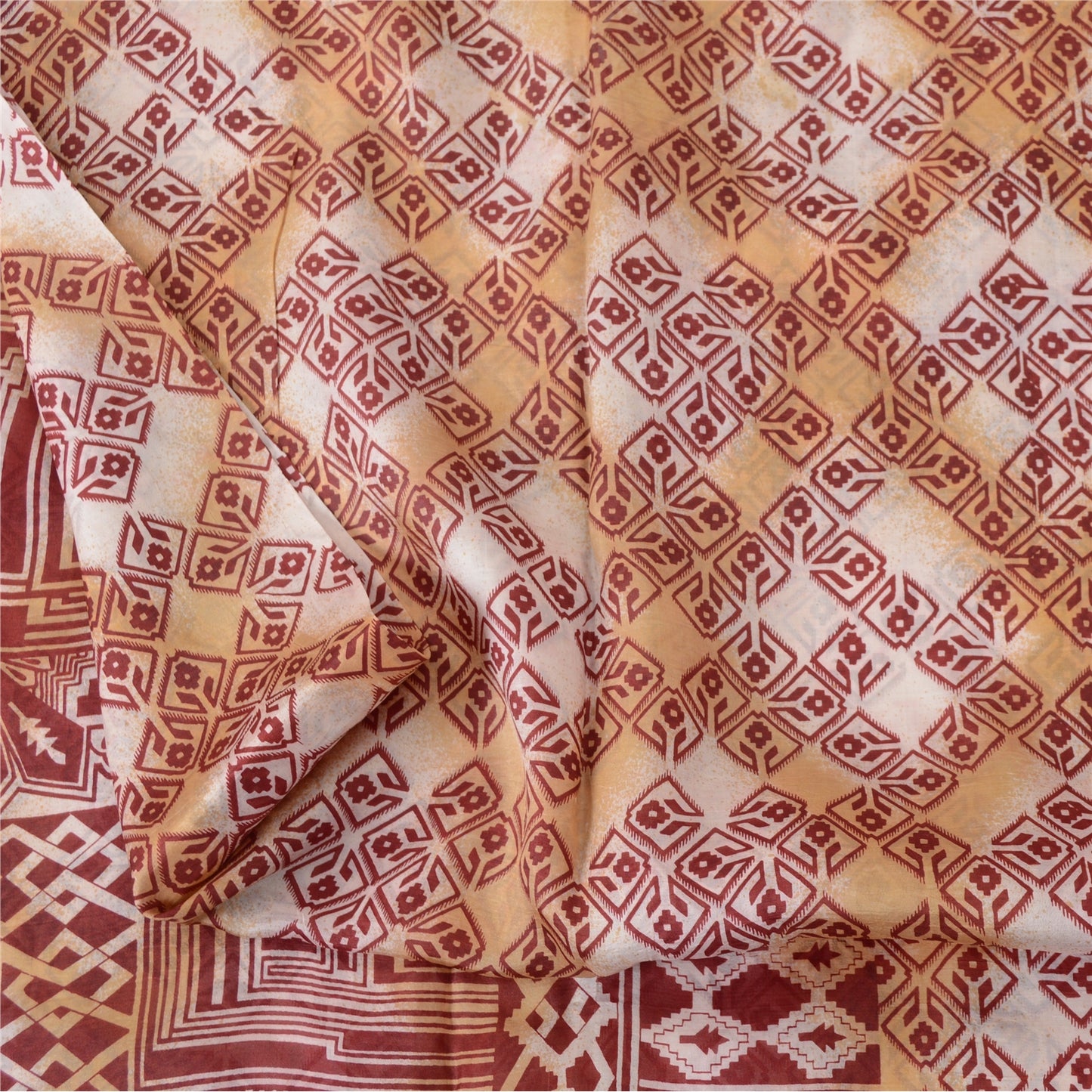 Sanskriti Vintage Sarees Red/Cream 100% Pure Silk Printed Sari 5yd Craft Sustainable Fabric