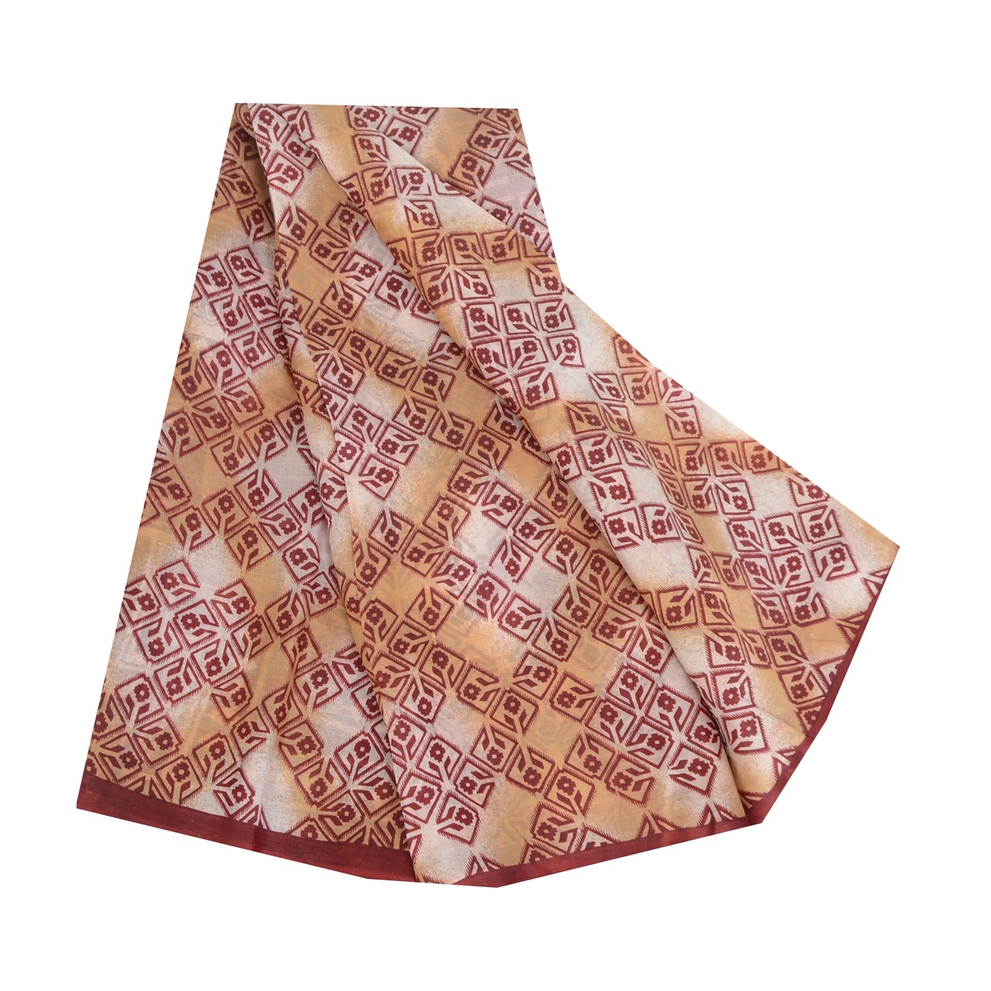 Sanskriti Vintage Sarees Red/Cream 100% Pure Silk Printed Sari 5yd Craft Sustainable Fabric