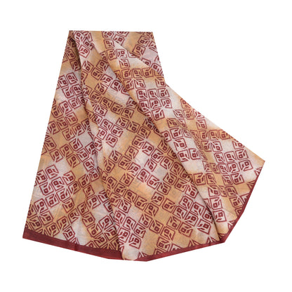 Sanskriti Vintage Sarees Red/Cream 100% Pure Silk Printed Sari 5yd Craft Sustainable Fabric