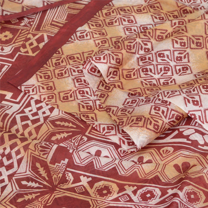 Sanskriti Vintage Sarees Red/Cream 100% Pure Silk Printed Sari 5yd Craft Sustainable Fabric