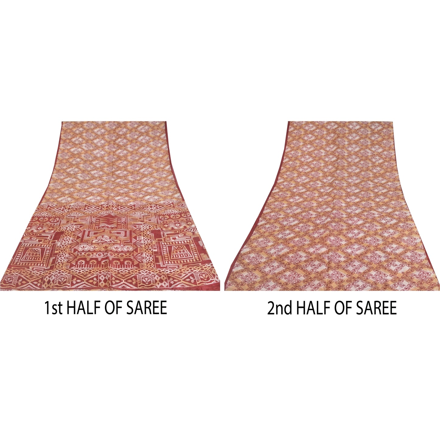 Sanskriti Vintage Sarees Red/Cream 100% Pure Silk Printed Sari 5yd Craft Sustainable Fabric