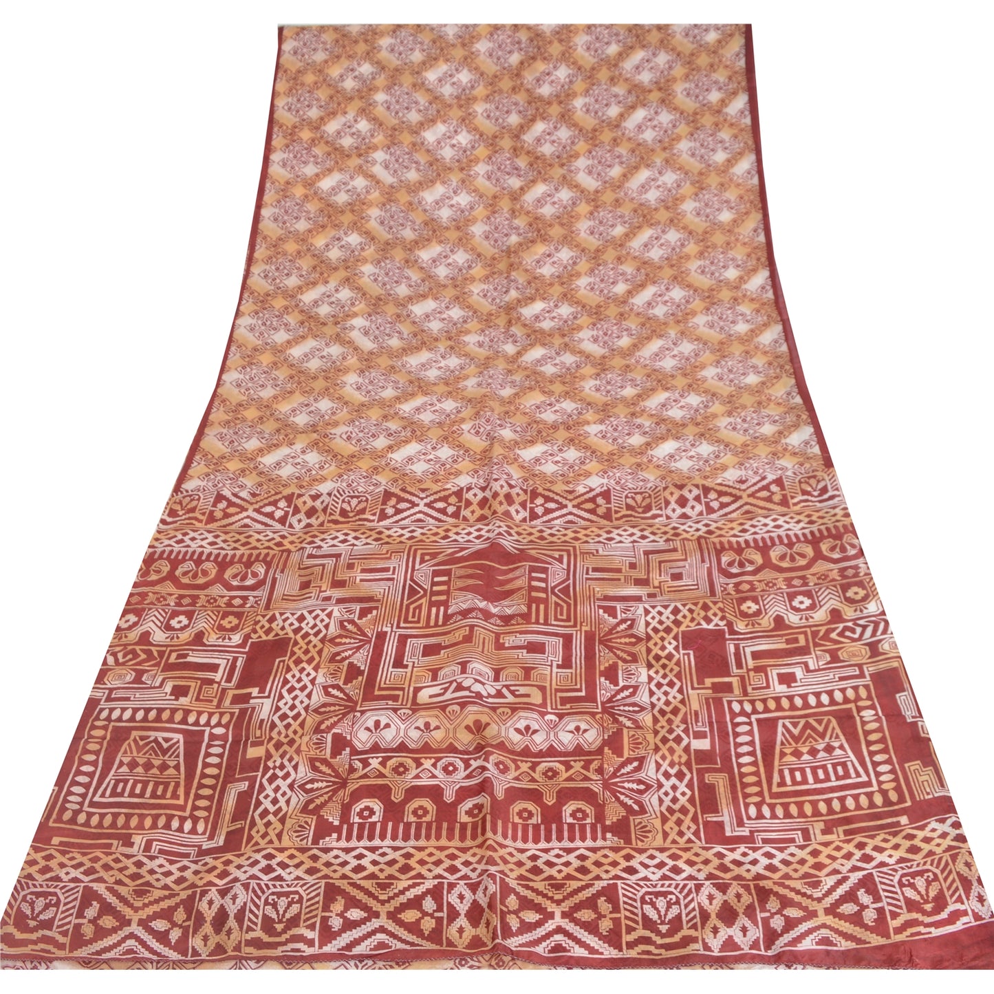 Sanskriti Vintage Sarees Red/Cream 100% Pure Silk Printed Sari 5yd Craft Sustainable Fabric