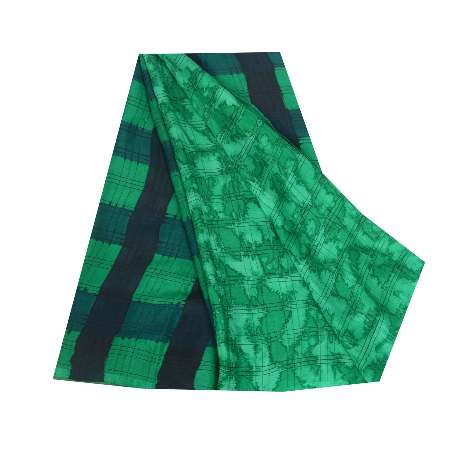 Sanskriti Vintage Sarees Green 100% Pure Silk Printed Sari 5yd Soft Craft Sustainable Fabric