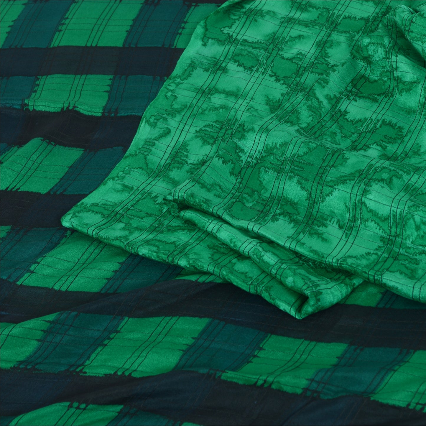 Sanskriti Vintage Sarees Green 100% Pure Silk Printed Sari 5yd Soft Craft Sustainable Fabric