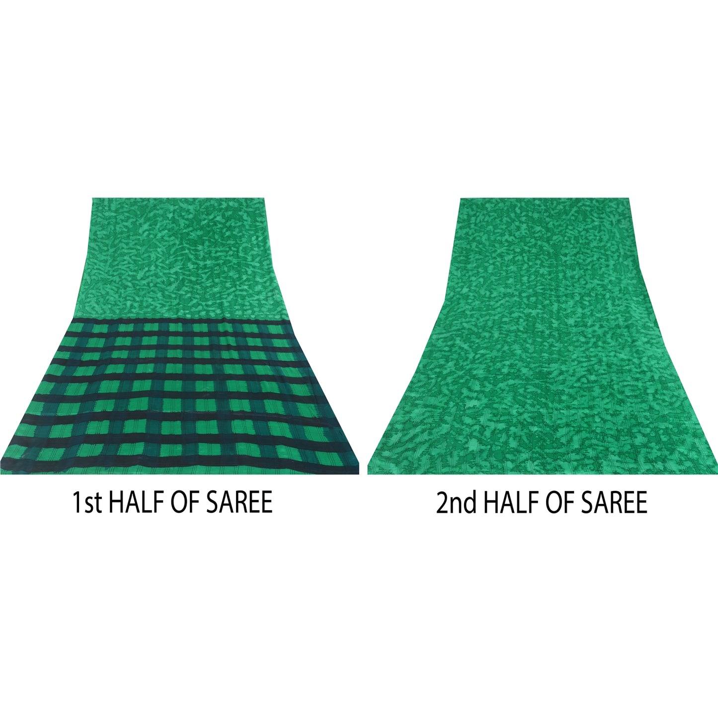 Sanskriti Vintage Sarees Green 100% Pure Silk Printed Sari 5yd Soft Craft Sustainable Fabric