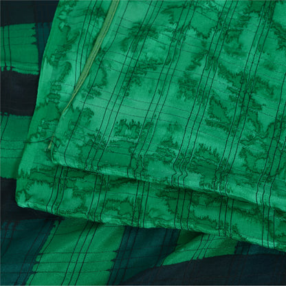 Sanskriti Vintage Sarees Green 100% Pure Silk Printed Sari 5yd Soft Craft Sustainable Fabric