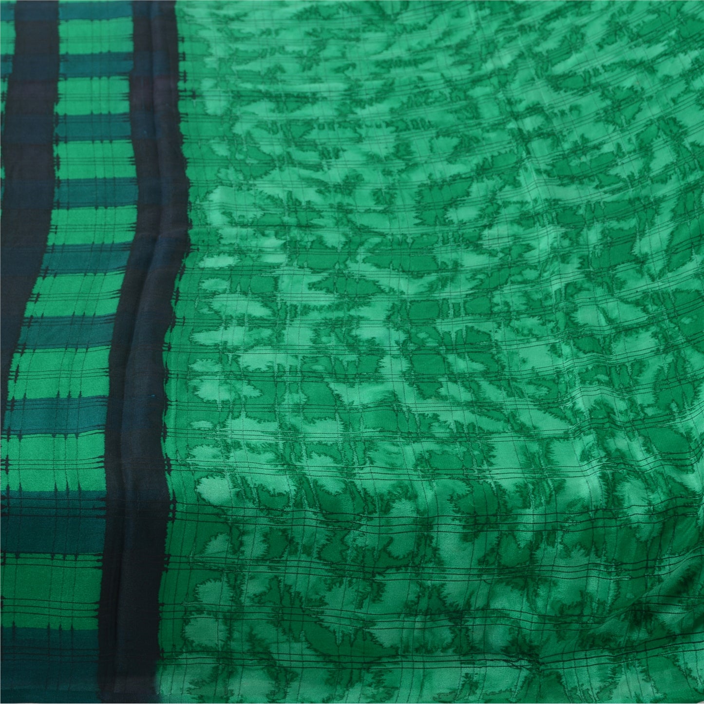 Sanskriti Vintage Sarees Green 100% Pure Silk Printed Sari 5yd Soft Craft Sustainable Fabric