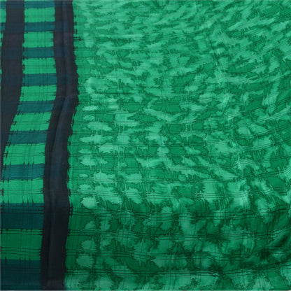 Sanskriti Vintage Sarees Green 100% Pure Silk Printed Sari 5yd Soft Craft Sustainable Fabric
