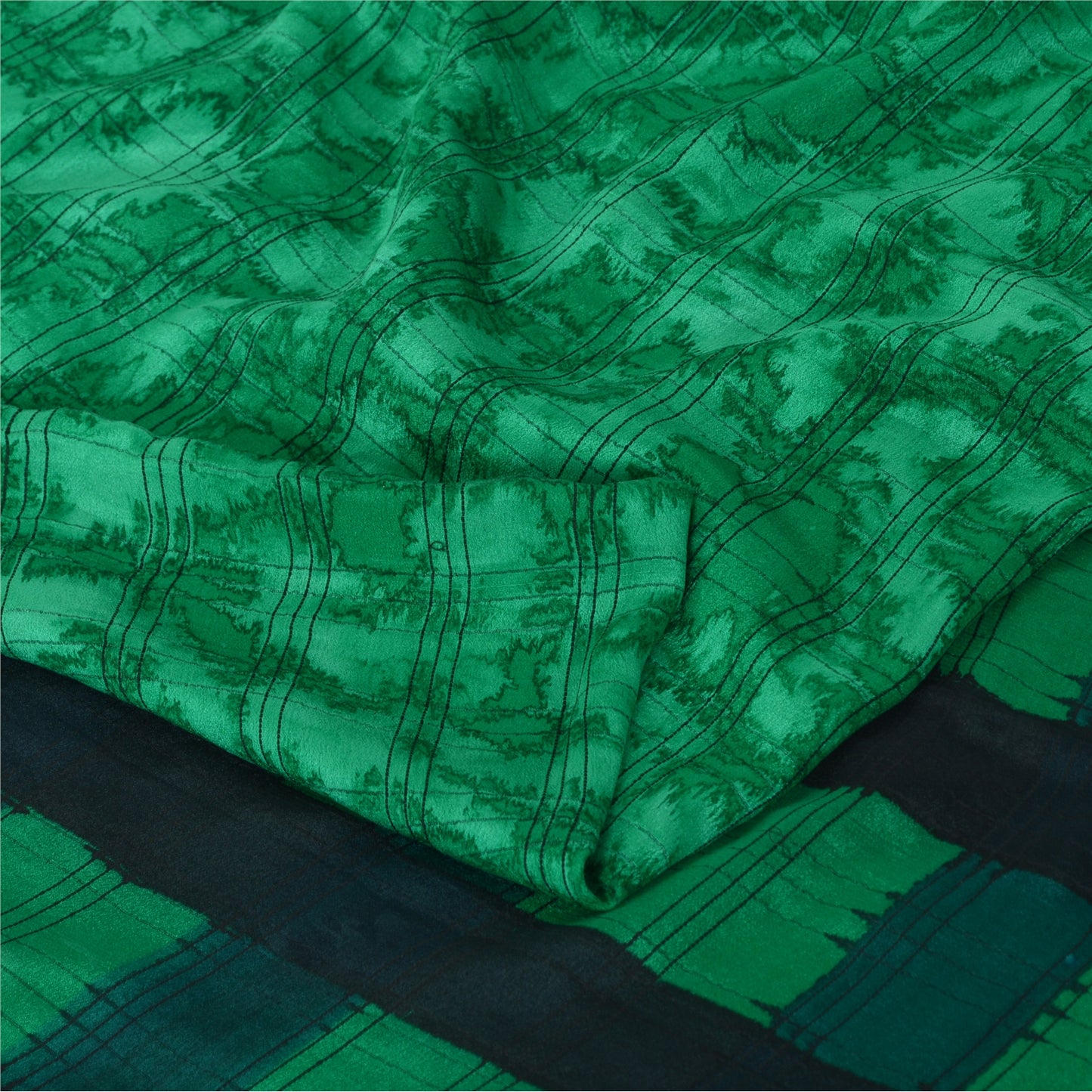 Sanskriti Vintage Sarees Green 100% Pure Silk Printed Sari 5yd Soft Craft Sustainable Fabric