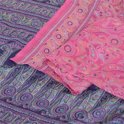 Sanskriti Vintage Sarees Pink/Purple Pure Silk Printed Sari 6yd Craft Sustainable Fabric