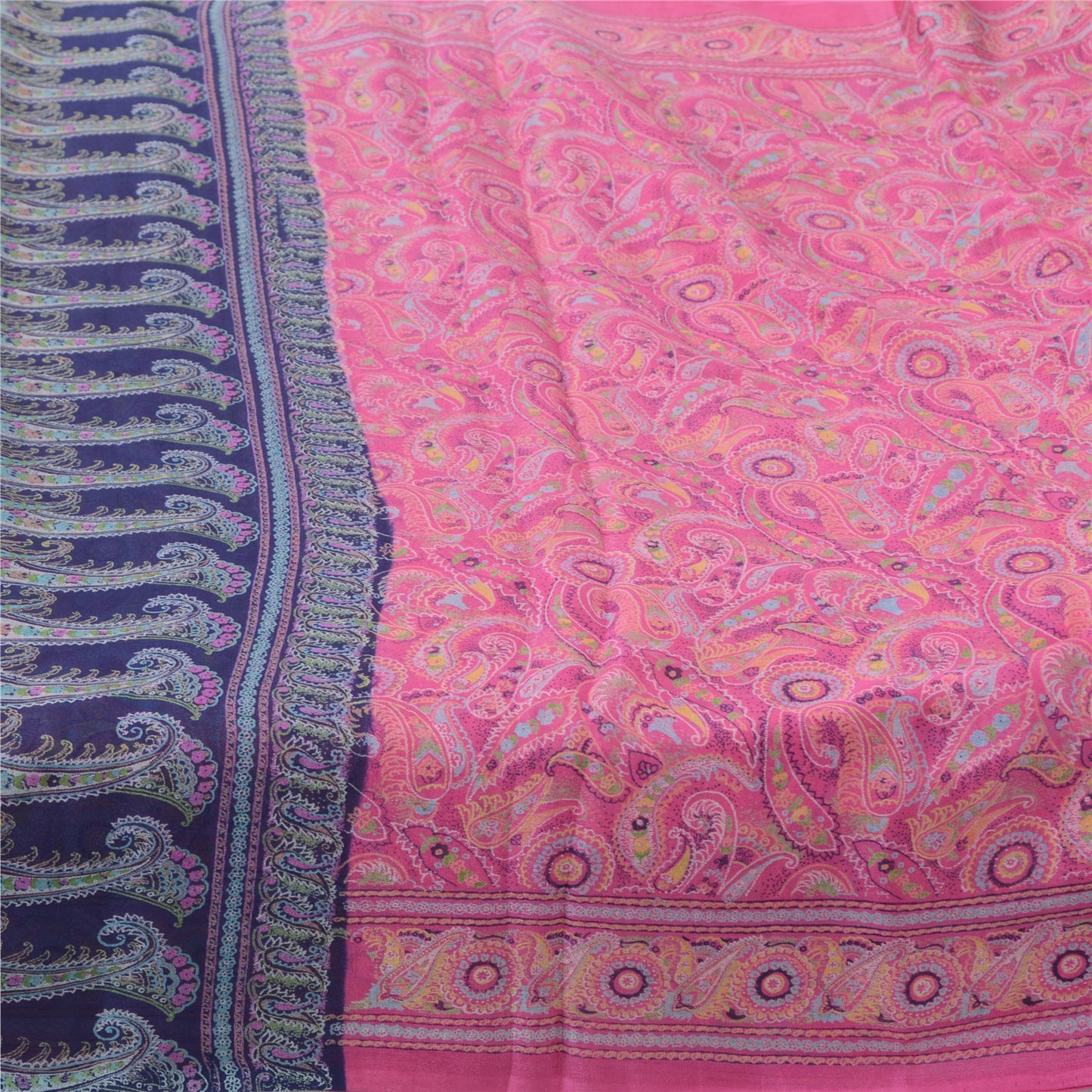 Sanskriti Vintage Sarees Pink/Purple Pure Silk Printed Sari 6yd Craft Sustainable Fabric