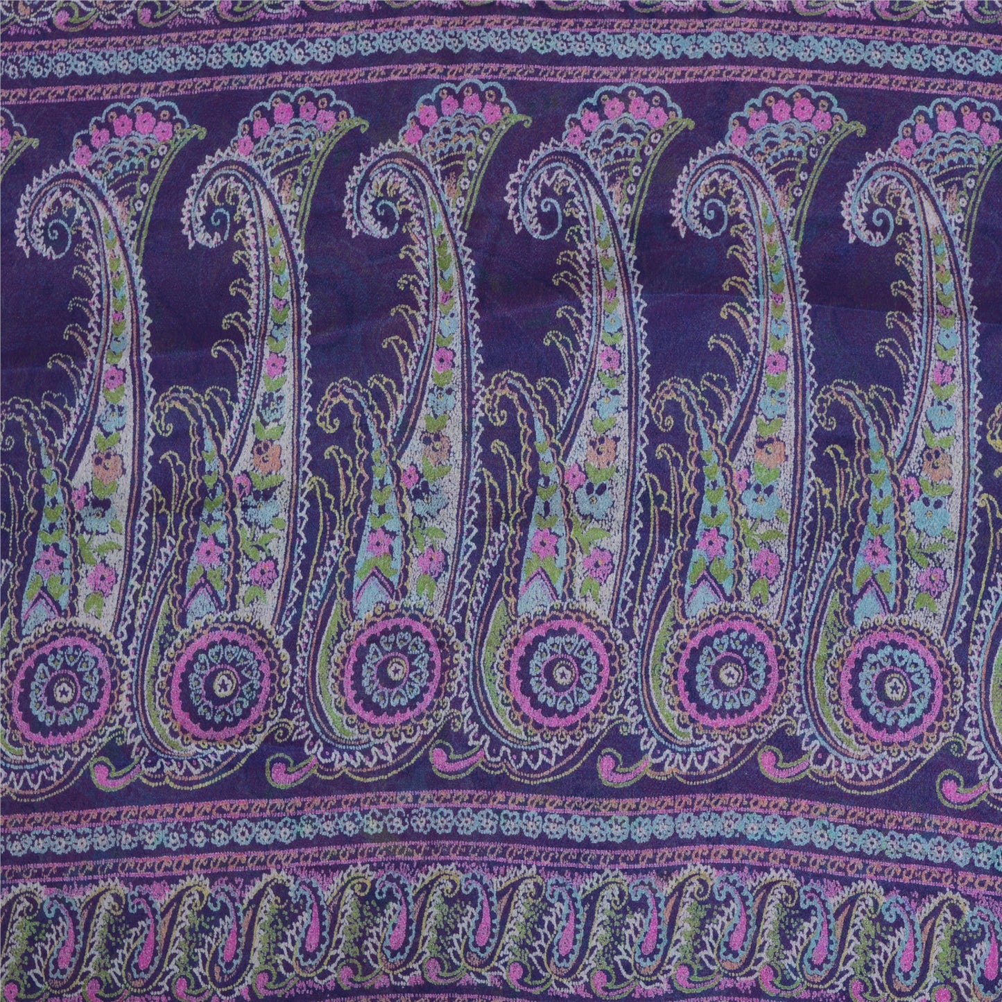 Sanskriti Vintage Sarees Pink/Purple Pure Silk Printed Sari 6yd Craft Sustainable Fabric