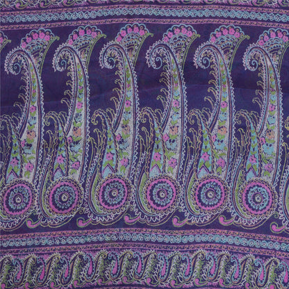 Sanskriti Vintage Sarees Pink/Purple Pure Silk Printed Sari 6yd Craft Sustainable Fabric
