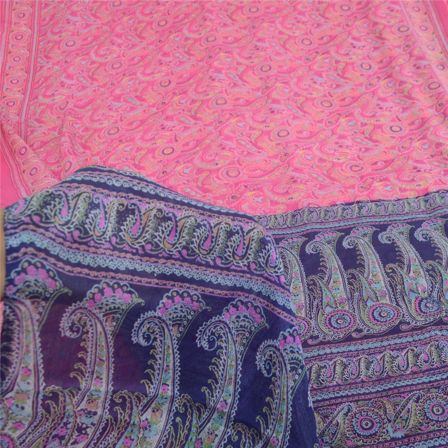 Sanskriti Vintage Sarees Pink/Purple Pure Silk Printed Sari 6yd Craft Sustainable Fabric