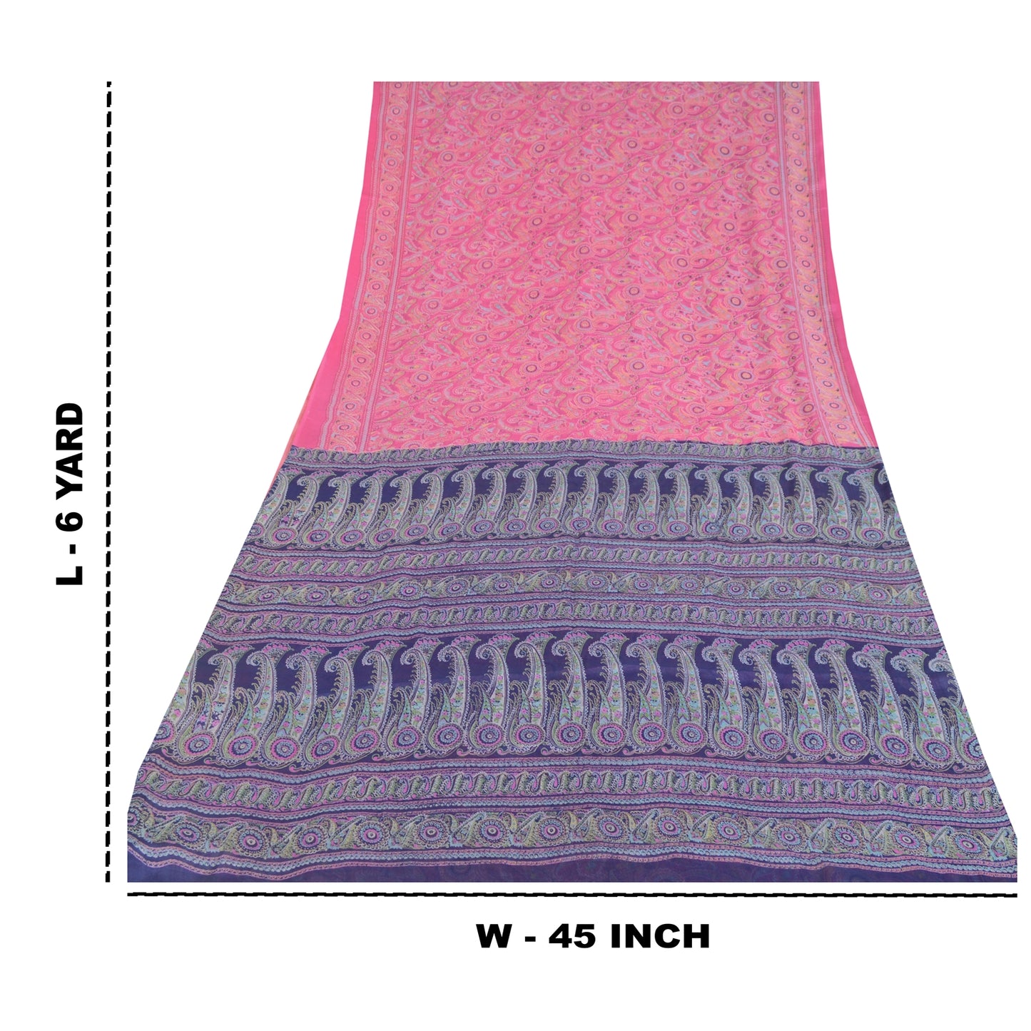 Sanskriti Vintage Sarees Pink/Purple Pure Silk Printed Sari 6yd Craft Sustainable Fabric