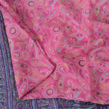 Sanskriti Vintage Sarees Pink/Purple Pure Silk Printed Sari 6yd Craft Sustainable Fabric