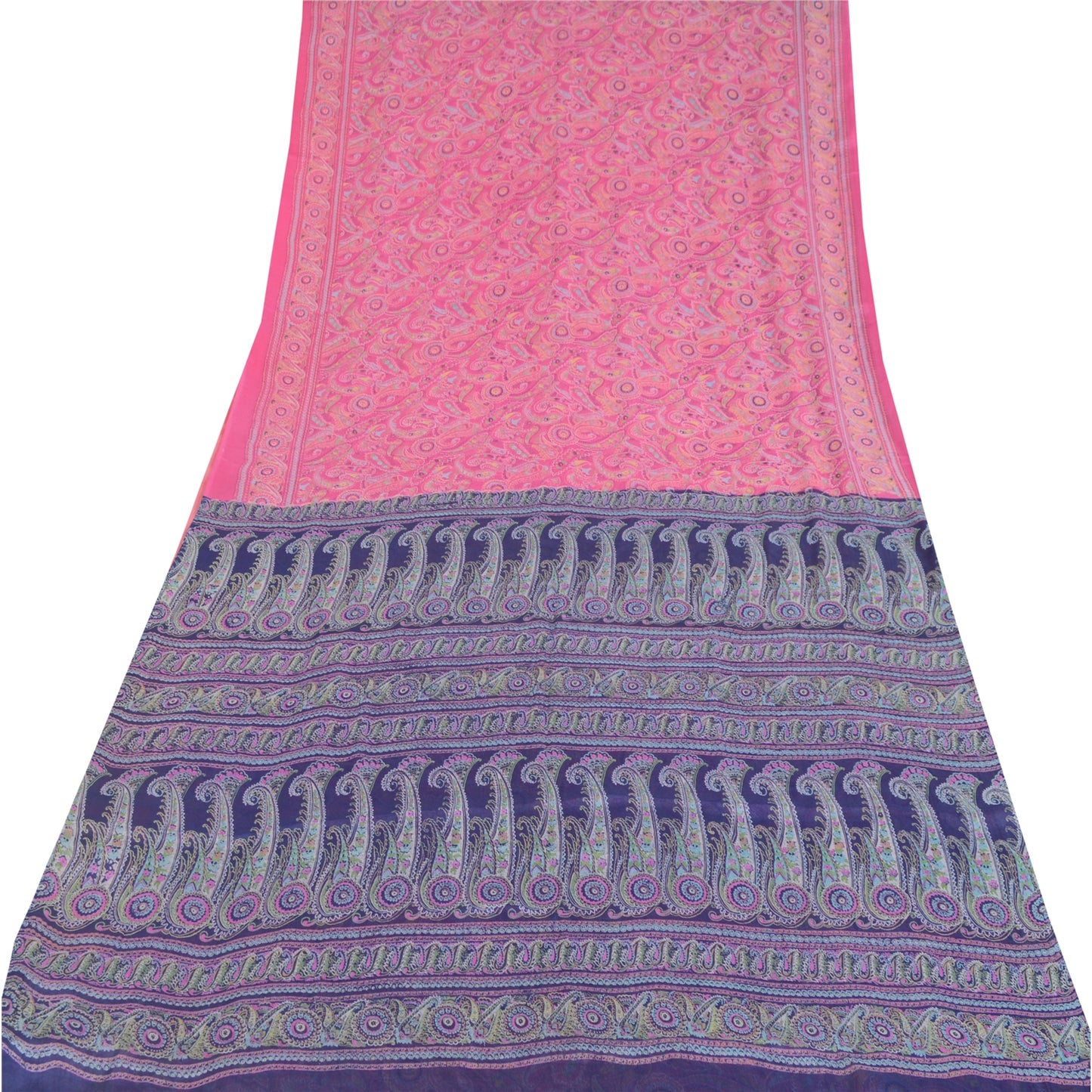 Sanskriti Vintage Sarees Pink/Purple Pure Silk Printed Sari 6yd Craft Sustainable Fabric