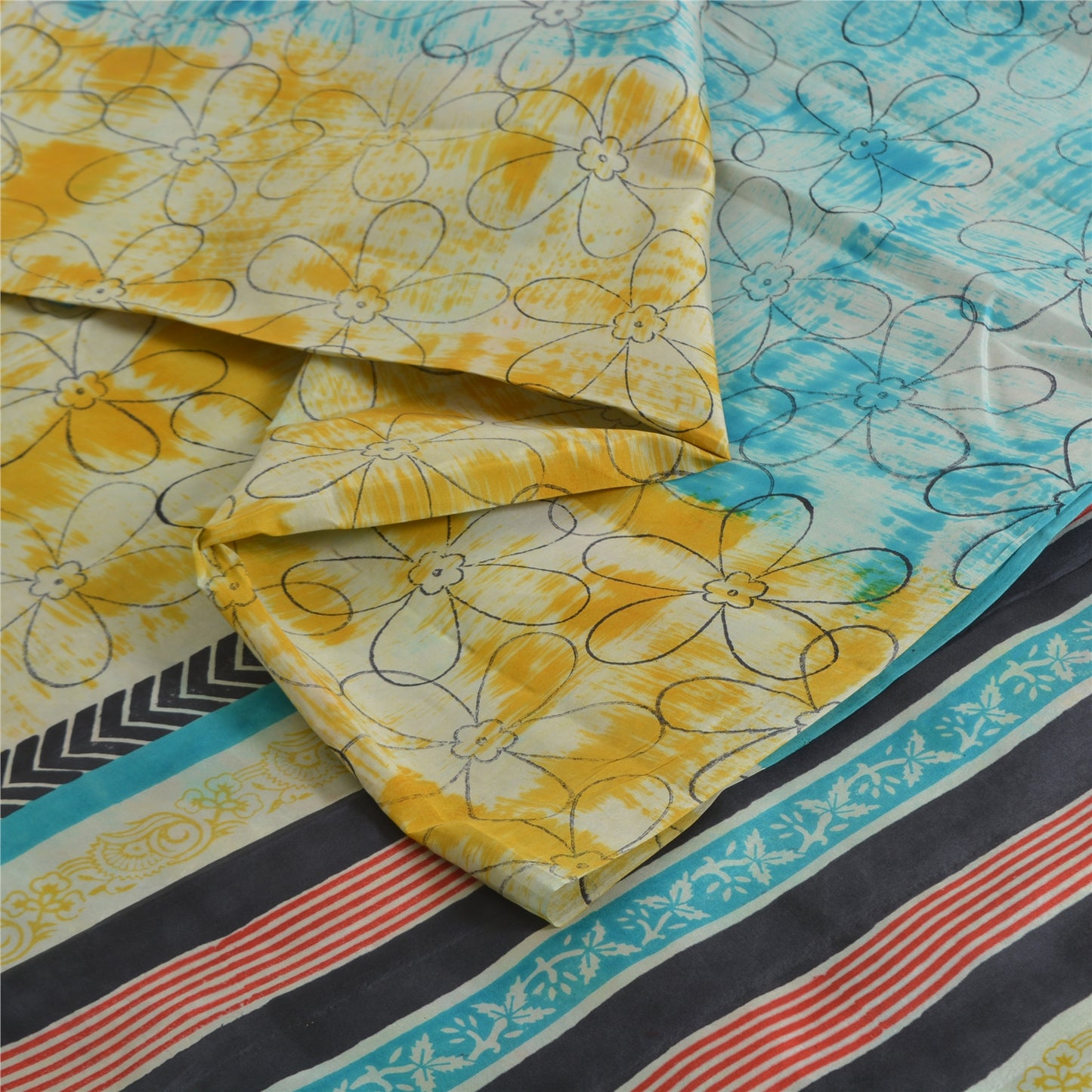 Sanskriti Vintage Sarees Indian Multi Pure Silk Printed Sari Floral Craft Sustainable Fabric