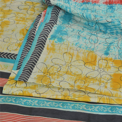 Sanskriti Vintage Sarees Indian Multi Pure Silk Printed Sari Floral Craft Sustainable Fabric