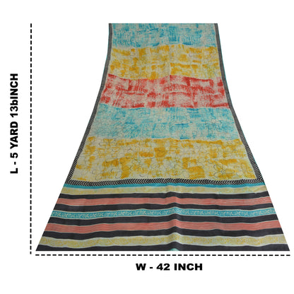 Sanskriti Vintage Sarees Indian Multi Pure Silk Printed Sari Floral Craft Sustainable Fabric