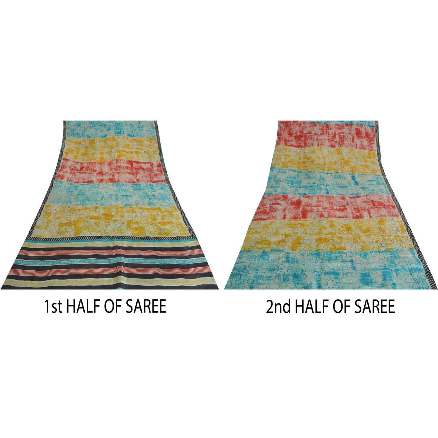 Sanskriti Vintage Sarees Indian Multi Pure Silk Printed Sari Floral Craft Sustainable Fabric