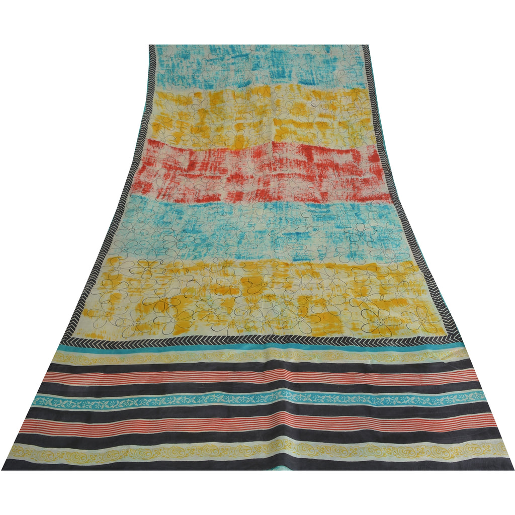 Sanskriti Vintage Sarees Indian Multi Pure Silk Printed Sari Floral Craft Sustainable Fabric