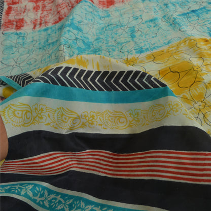 Sanskriti Vintage Sarees Indian Multi Pure Silk Printed Sari Floral Craft Sustainable Fabric