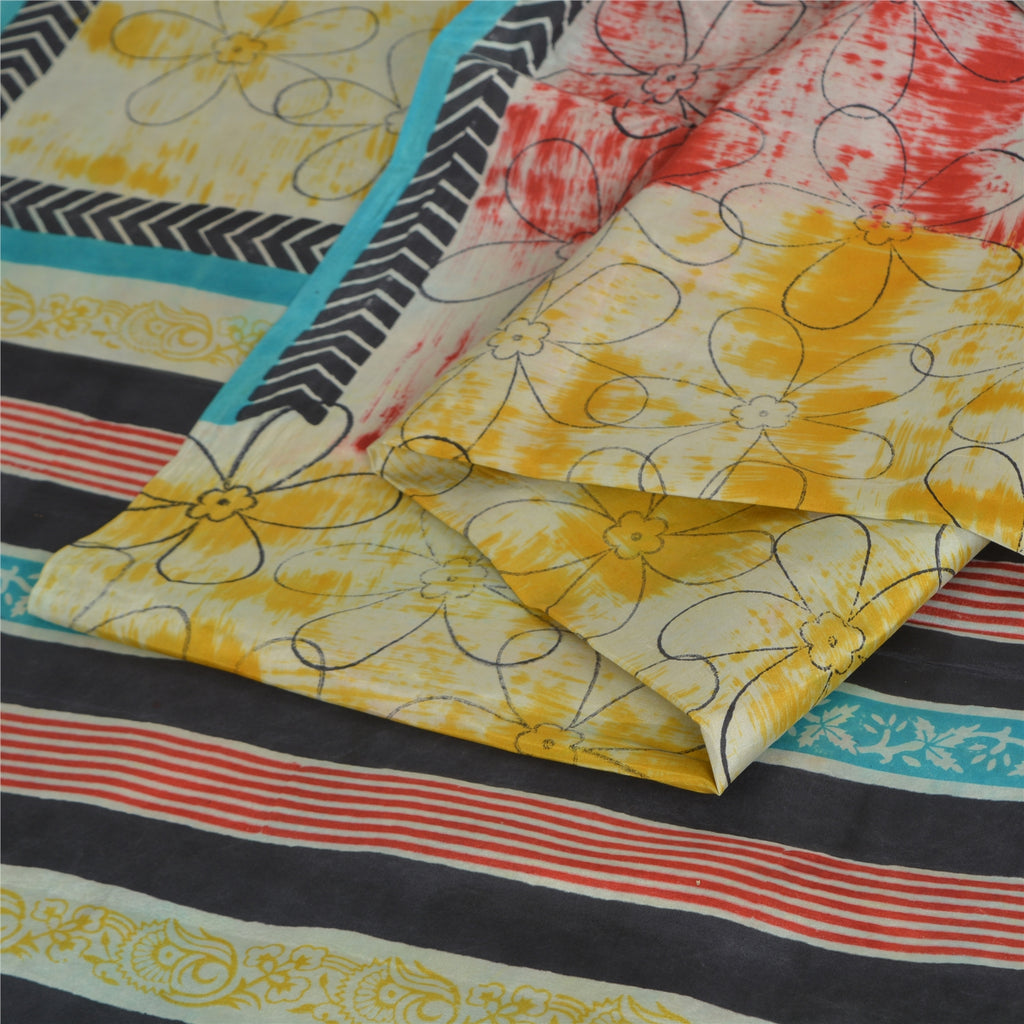 Sanskriti Vintage Sarees 100% Pure Silk Saree Fabric: Multicolor Indian Floral Print, 5.36 Yards , Quilting Felting Material, DIY Projects