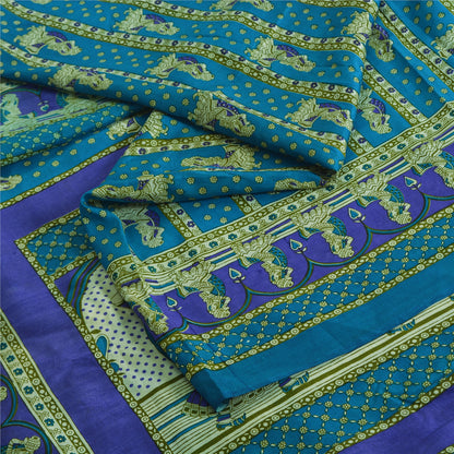 Sanskriti Vintage Sarees Indian Blue Pure Silk Women Printed Sari Craft Sustainable Fabric