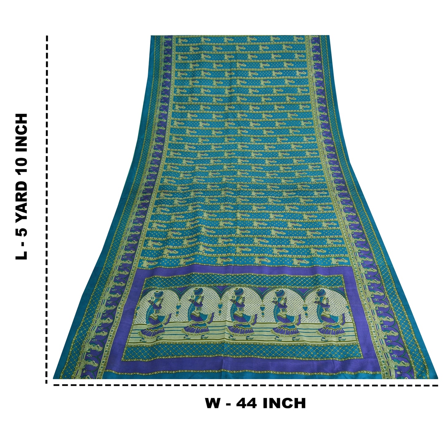 Sanskriti Vintage Sarees Indian Blue Pure Silk Women Printed Sari Craft Sustainable Fabric