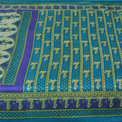 Sanskriti Vintage Sarees Indian Blue Pure Silk Women Printed Sari Craft Sustainable Fabric