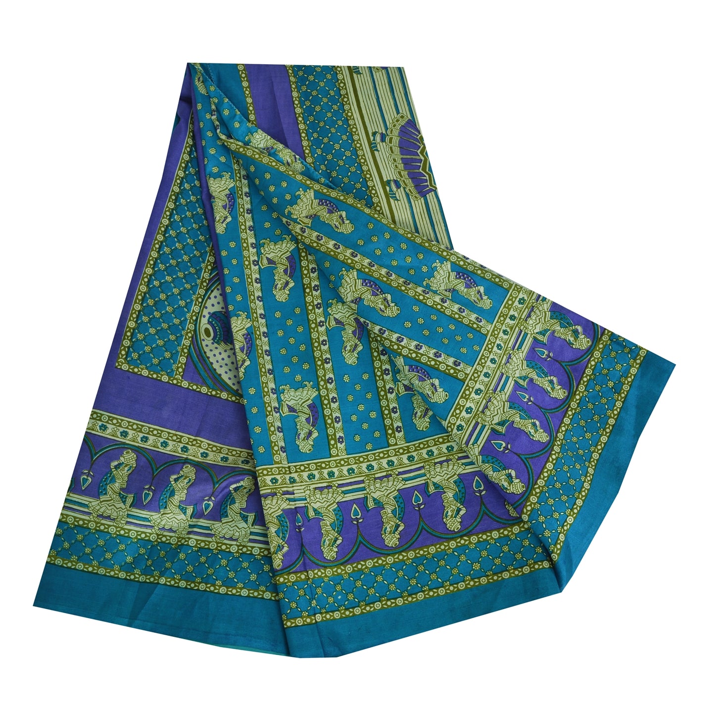 Sanskriti Vintage Sarees Indian Blue Pure Silk Women Printed Sari Craft Sustainable Fabric