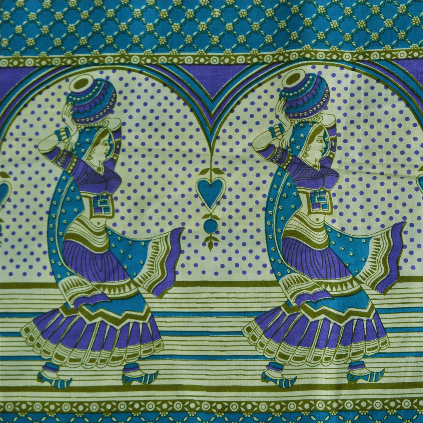 Sanskriti Vintage Sarees Indian Blue Pure Silk Women Printed Sari Craft Sustainable Fabric