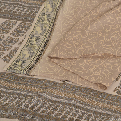 Санскритские винтажные сари светло-коричневые 100% чистый шелк напечатанное сари 5 ярдов ремесленная устойчивая ткань