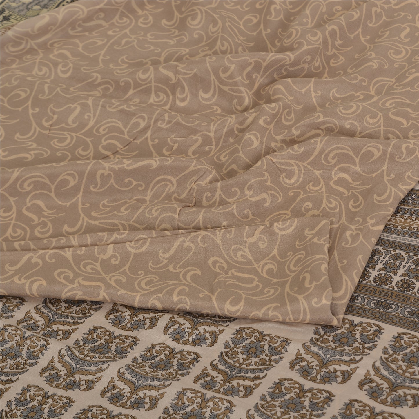 Санскритские винтажные сари светло-коричневые 100% чистый шелк напечатанное сари 5 ярдов ремесленная устойчивая ткань