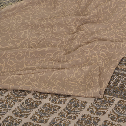 Санскритские винтажные сари светло-коричневые 100% чистый шелк напечатанное сари 5 ярдов ремесленная устойчивая ткань