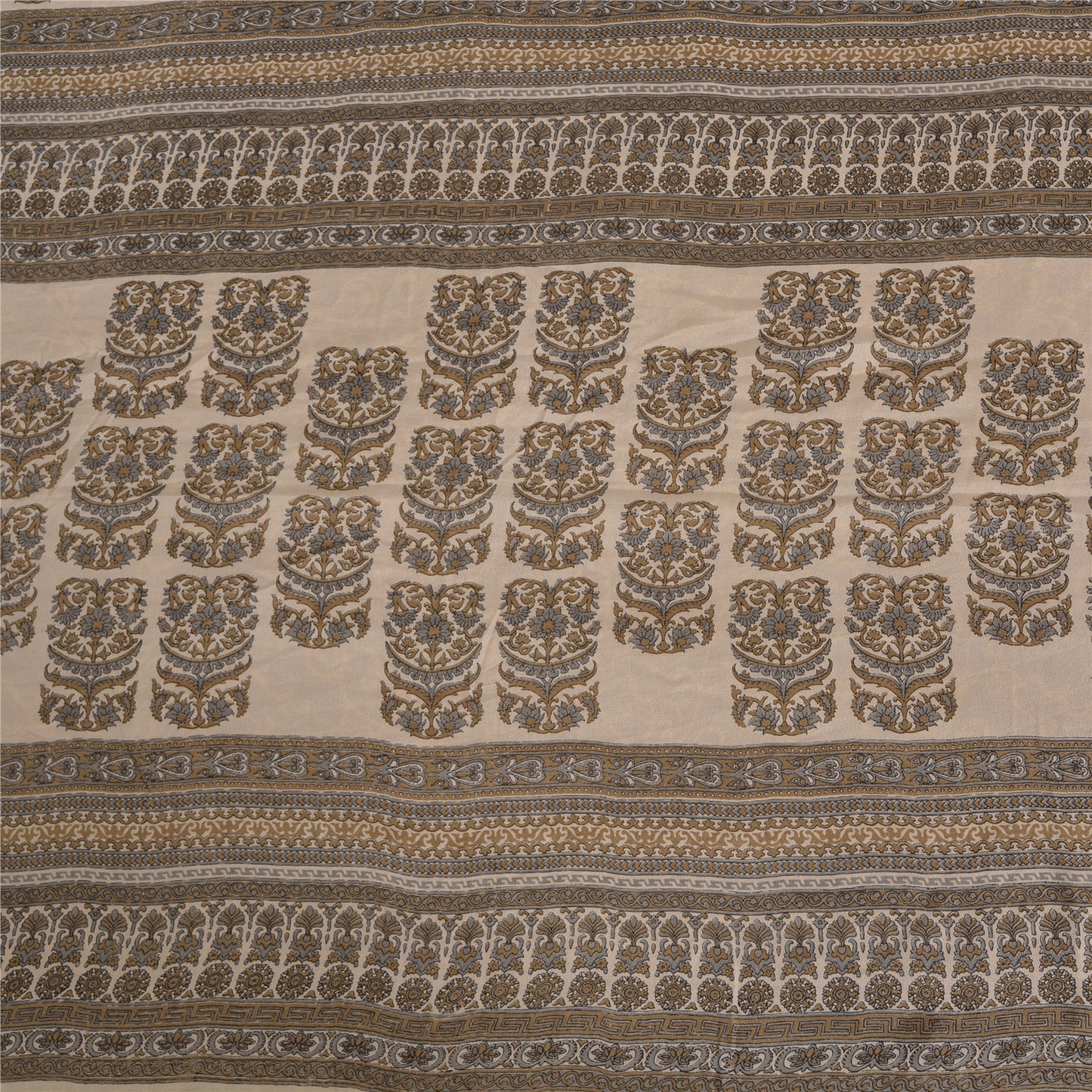 Санскритские винтажные сари светло-коричневые 100% чистый шелк напечатанное сари 5 ярдов ремесленная устойчивая ткань