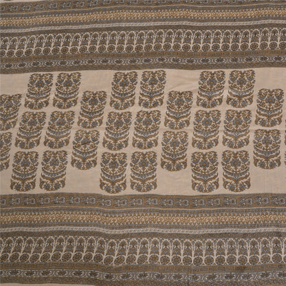 Санскритские винтажные сари светло-коричневые 100% чистый шелк напечатанное сари 5 ярдов ремесленная устойчивая ткань